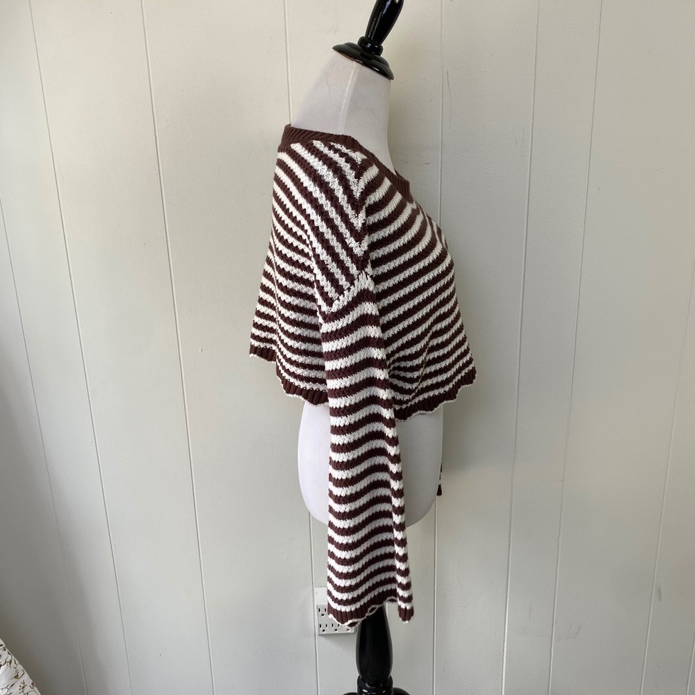 Your Favorite by PacSun sz S Brown White Striped Cropped Scalloped Hem Sweater - Picture 7 of 11